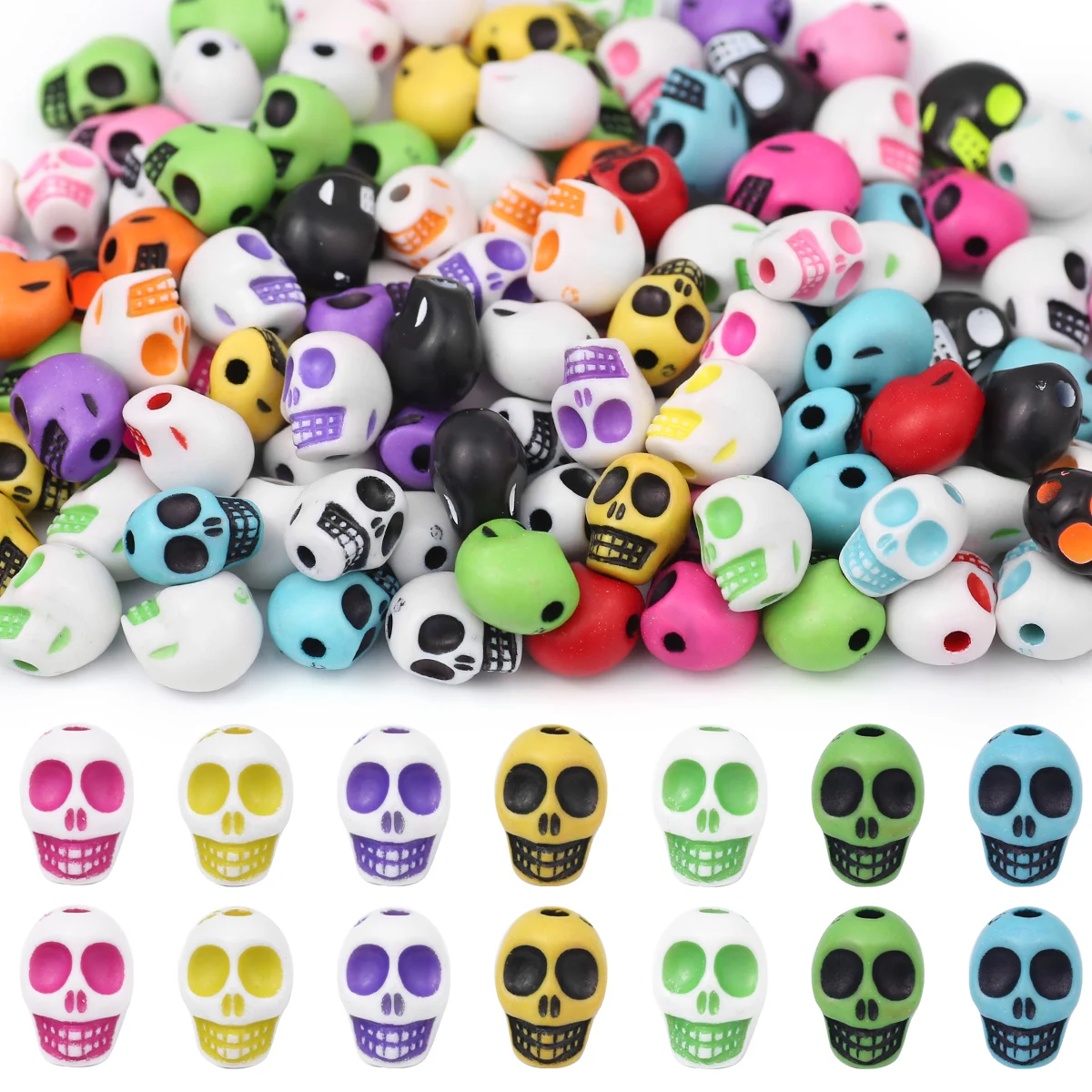 

30-90Pcs 11x13mm Acrylic Multicolor Skull Beads Spacer Loose Beads For Jewelry Making DIY Bracelets Necklace Charms Accessories