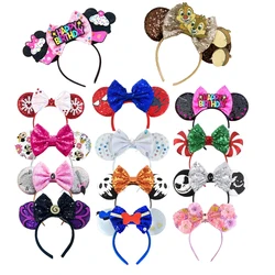 Mickey Mouse Ears Headband Beautiful Sequins Bow Hairband Women Birthday Gift Girls Kids Party Hair Accessorie