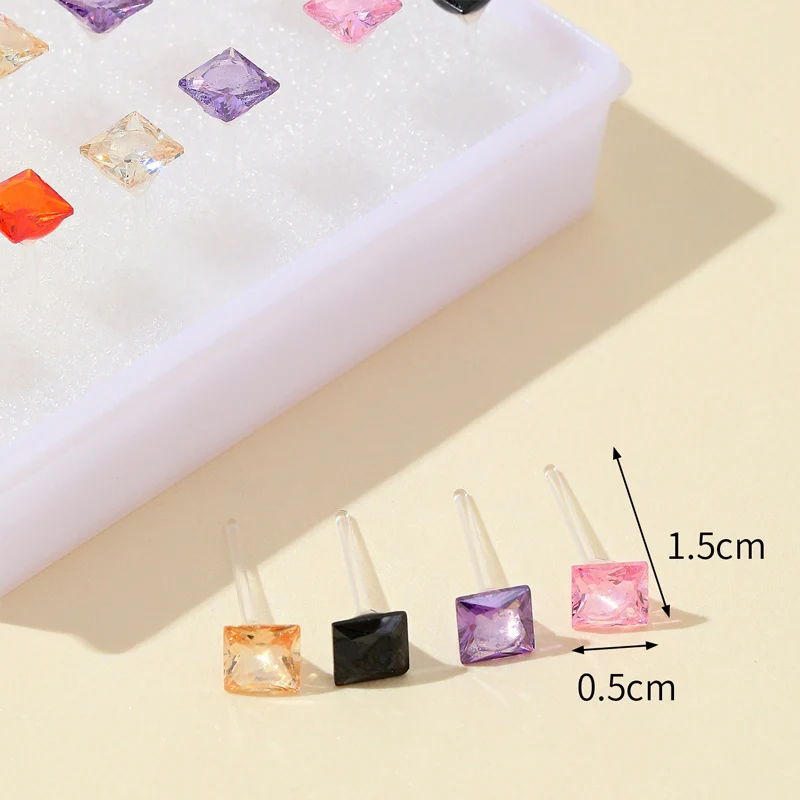 12 Pairs Multicolor Zircon Hypoallergenic Plastic Stud Earrings Set for Women Simple Cryatal Girl Wedding Gifts Jewelry