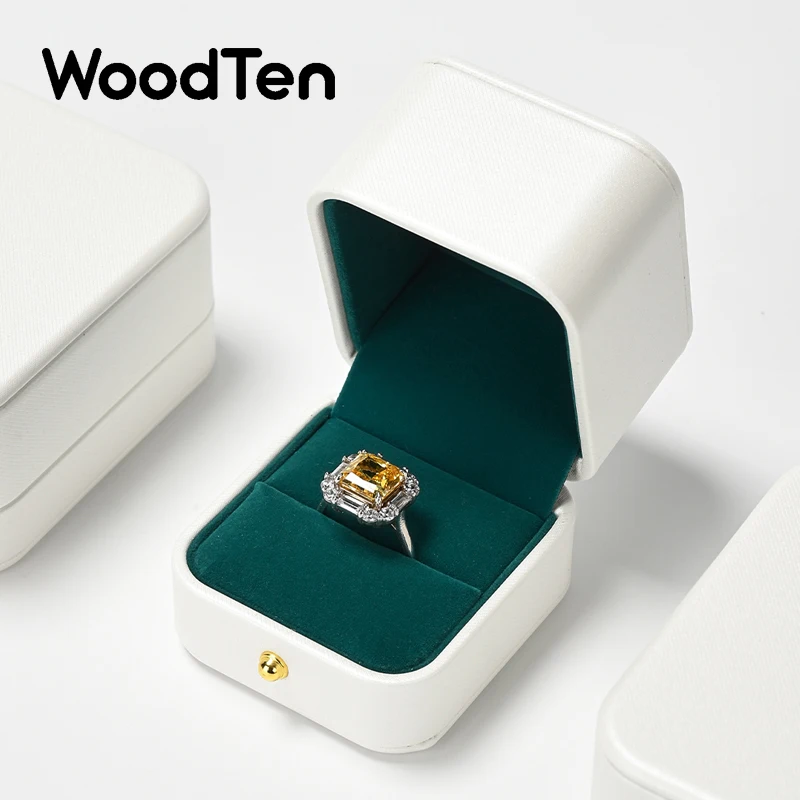 WoodTen Jewelry Box Leather Ring Jewelry Organizer Ring Earring Box Necklace Pendant Box Proposal Wedding Gift Box Customizable