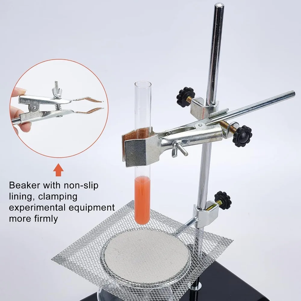 Set dengan dasar yang dilapisi (8.3 "x 5.4") batang (panjang 13.8 ") 2 cincin Retort satu penjepit Flask satu penjepit Retort rahang dan satu penjepit jari Lab