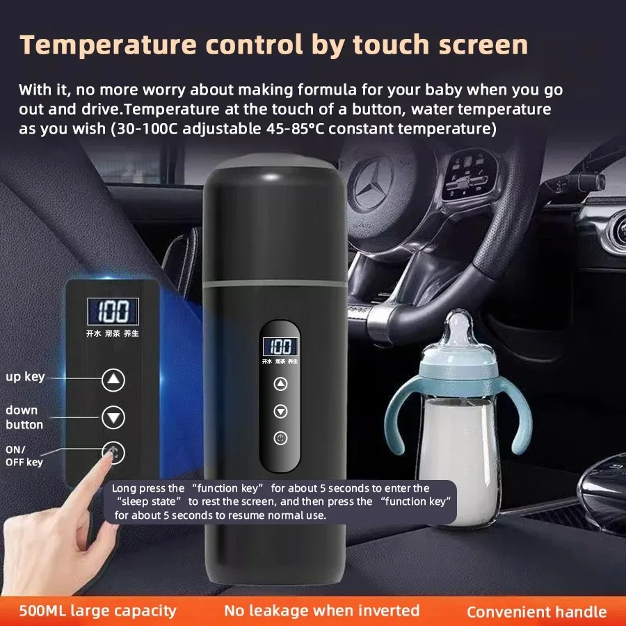 500 ml Wasserkocher Tragbare Auto Heizung Tasse 12 V/24 V Touchscreen Intelligente Temperatur Einstellung Reise thermische Wasserkocher