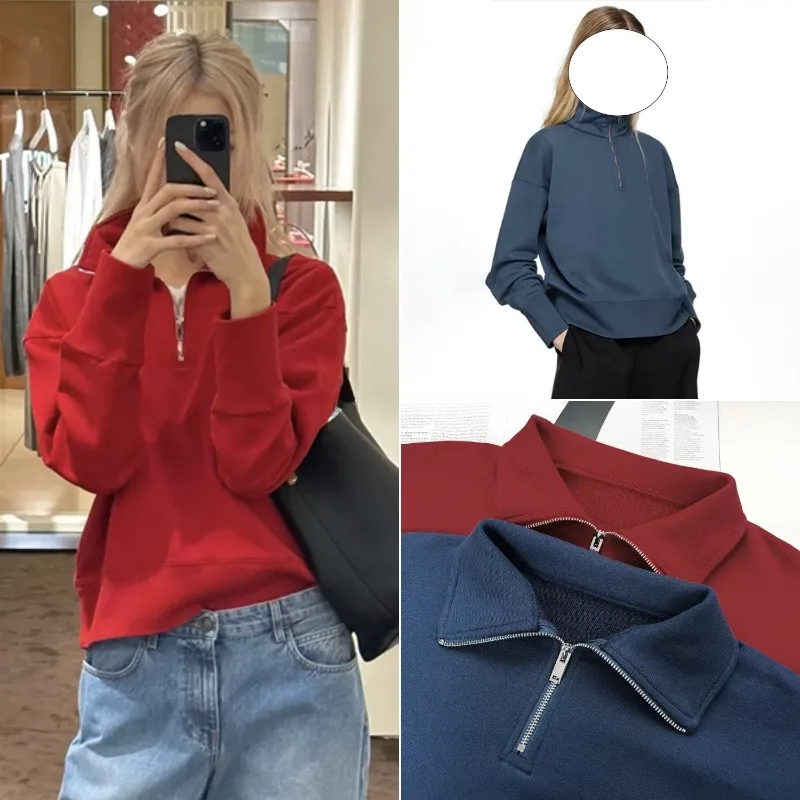

LUXURY Red Guard Stand Up Collar Zipper Thread Top, Extremely Simple Style Long Sleeve Jacket, 2025 Spring and Summer