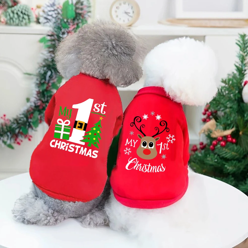 My First Christmas Print Pet Dog Clothes Winter Warm Dogs Hoodies Xmas French Bulldog for Puppy Ropa Perro Medium Dogs Clothing