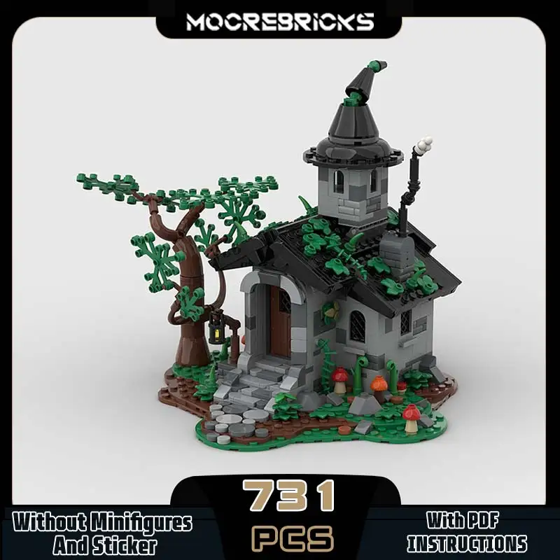 MOC 中世シリーズ魔女の家魔法の木モジュラービルディングブロック組み立てパズルおもちゃオリジナリティレンガホリデーギフト