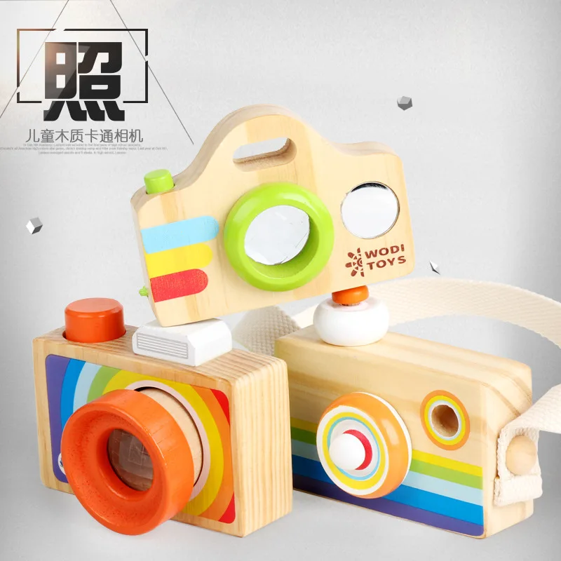 

Wooden children's fun cartoon camera-style kaleidoscope prism toy outdoor kindergarten outing decorative toy
