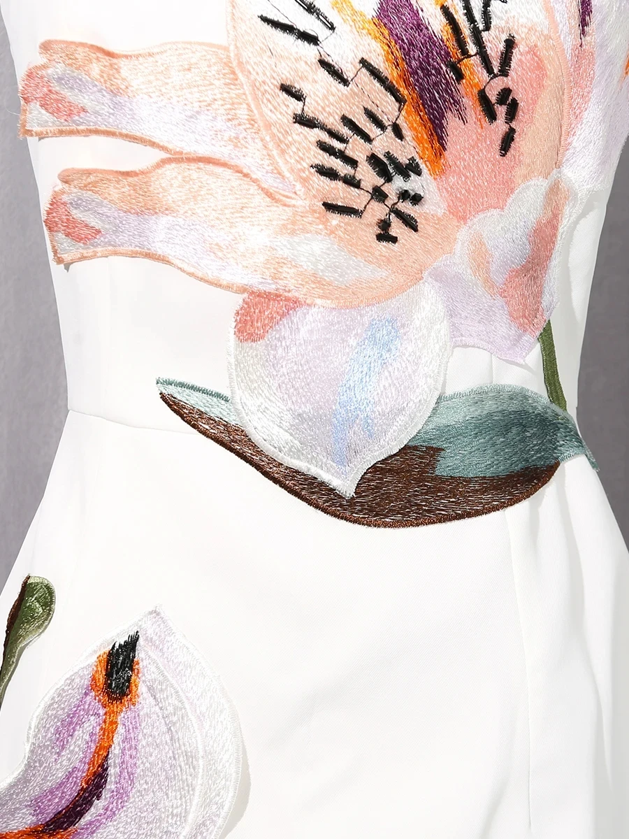 VGH 정장 이브닝 아플리케 디자인 드레스 여성용 스트랩리스 민소매 하이 웨이스트 슬리밍 우아한 미니 드레스 여성 스타일