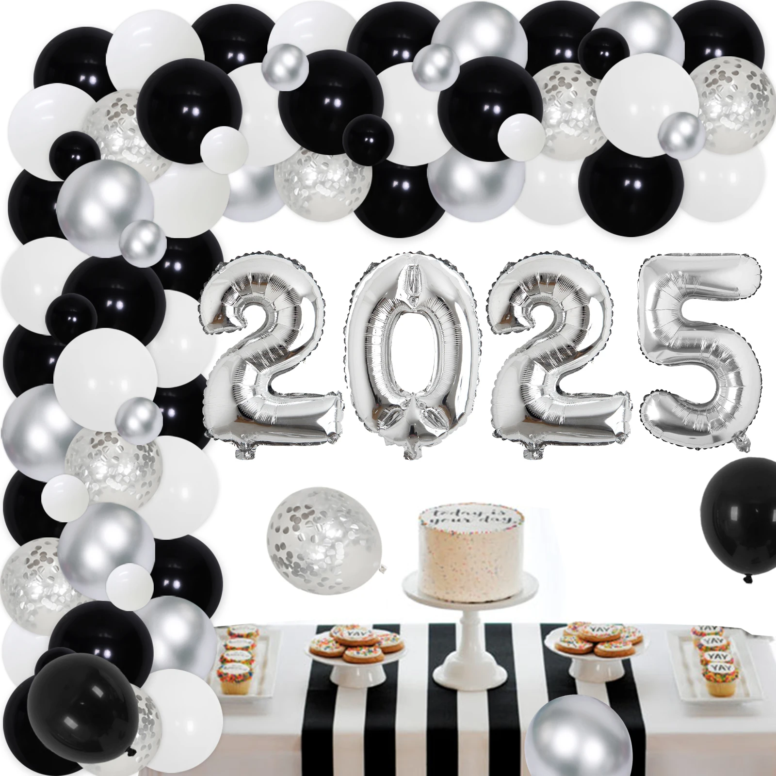 Kreatwow Foil Balloons Garland Kit, Silver Confetti, Graduation Party Decor, Fit for Prom, Night Anniversary, Class of 2025