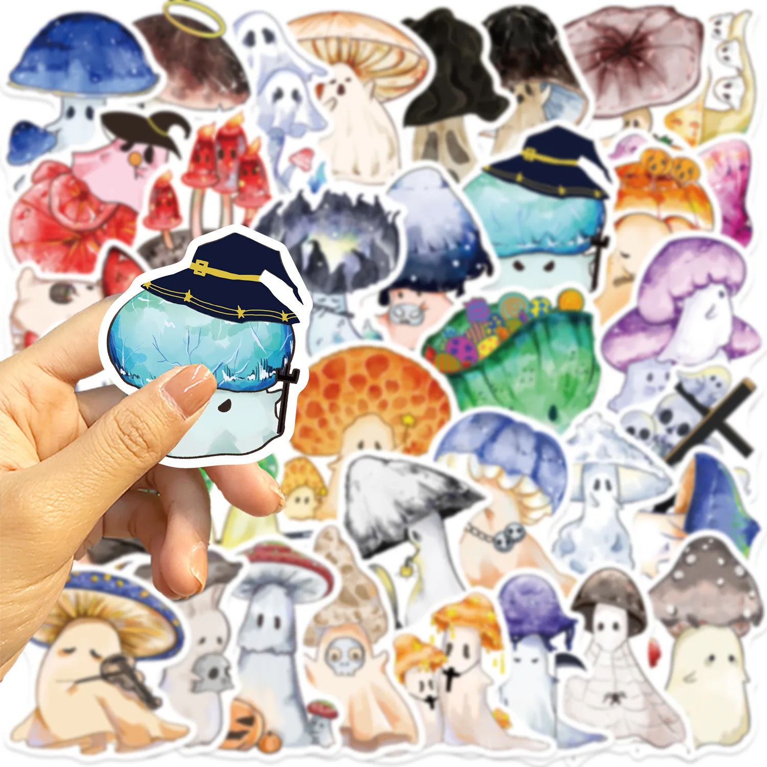 50PCS Cute Halloween Decoration Stickers Funny Mushroom Ghost Graffiti Fridge Luggage Laptop Guitar Car Bike Cartoon Decals Toys
