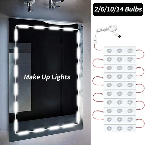 Lámpara de pared de maquillaje para tocador de baño, luces Led blancas regulables con Control táctil, interfaz USB, espejo, 4/6/10/14 bombillas