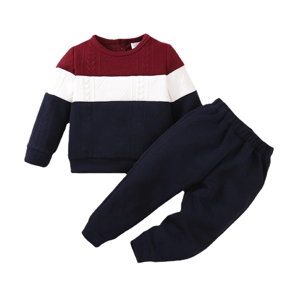 1-6 Years Kids Boy Clothes Set Long Sleeves Color Blocking Sweater + Pants 2PCS Autumn&Winter Children Boy Sport Fashion Outfit