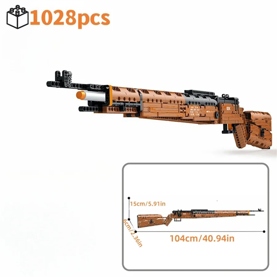 

Креативные технические 1028 шт. WW2 98K снайперские строительные блоки MOC, боевая модель в сборе, Рождественский подарок для взрослых