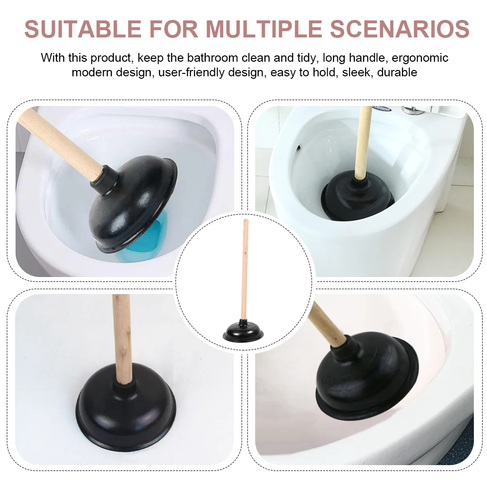 

2pcs Wood H Plunger High class Rubber Unblock Toilet Sewer Bathroom Kitchen Sink Drain Unclogging Suitable All