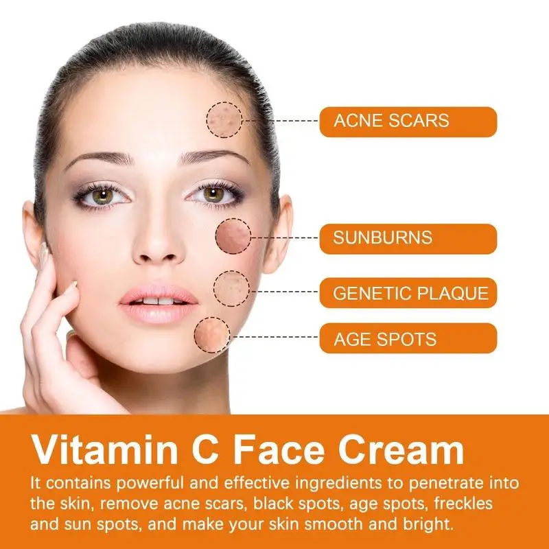 Crema facial con vitamina C, hidrata la cara, desalinea las marcas y manchas de acné, ilumina, hidrata y repara la piel