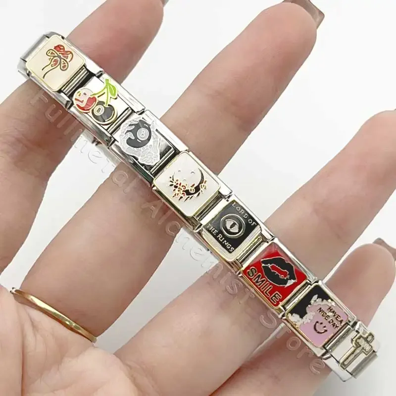 سحر الإيطالية الفولاذ المقاوم للصدأ سوار 9 مللي متر وحدة DIY الربط قلادة الظلام الشرير كول الجمجمة رئيس صنع المجوهرات للرجال النساء