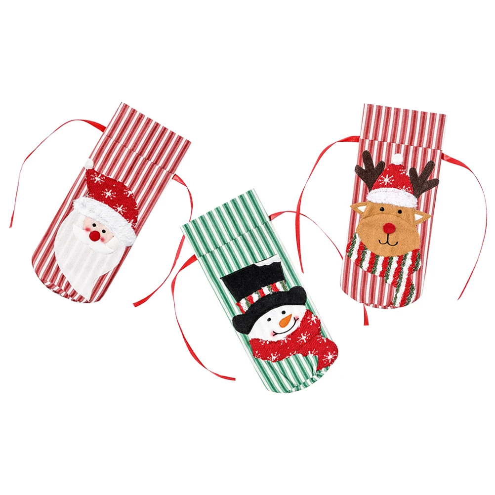 3 قطعة غطاء زجاجة سانتا رجل الثلج المحبوك قماش ناعم زجاجة النبيذ الديكور حفلة عيد الميلاد النبيذ اكسسوارات مستلزمات عيد الميلاد #2