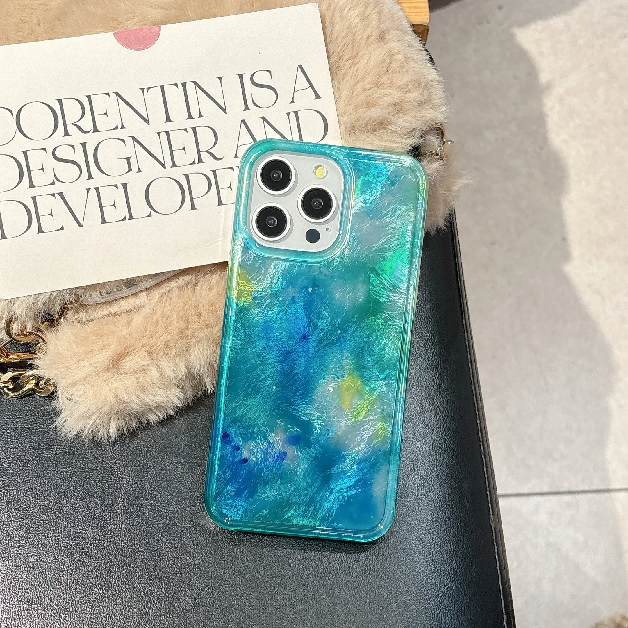 Ins Green and Blue Smudge Phone Case for IPhone 16 15 14 13 12 11 Mini Pro Max X XR XSMax 7 8 Plus SE2020 Glacier Pattern Cover