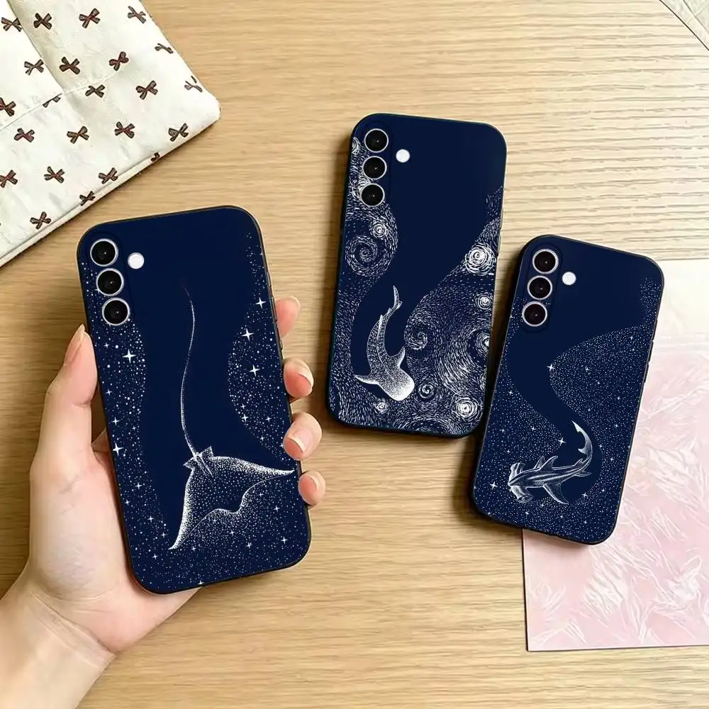 Dark blue ocean whale Soft Silicone Protective Cover, Suitable for Samsung Galaxy A02S,A12-A52,A21S,A31,A41,A51,A71-A73,A30S
