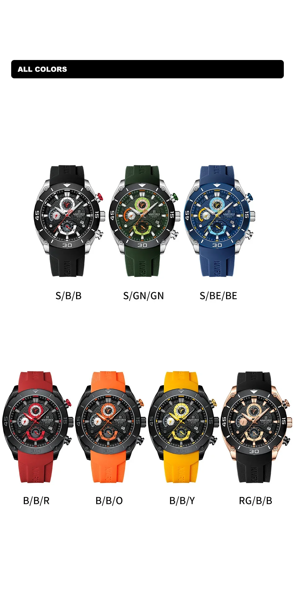 NAVIFORCE NF8038 Brand New Fashion Watches for Men Sports Chronograph Quartz Wristwatches Waterproof Luminous Clock