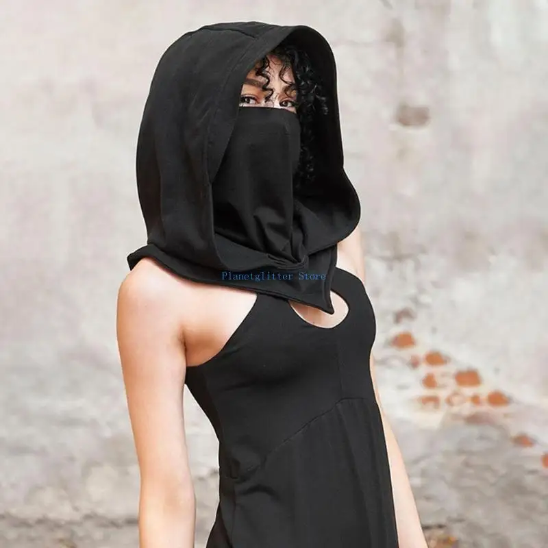 

652B Medieval Hat With Veil Hooded Hat Scarf Hooded Balaclavas Anti droplet