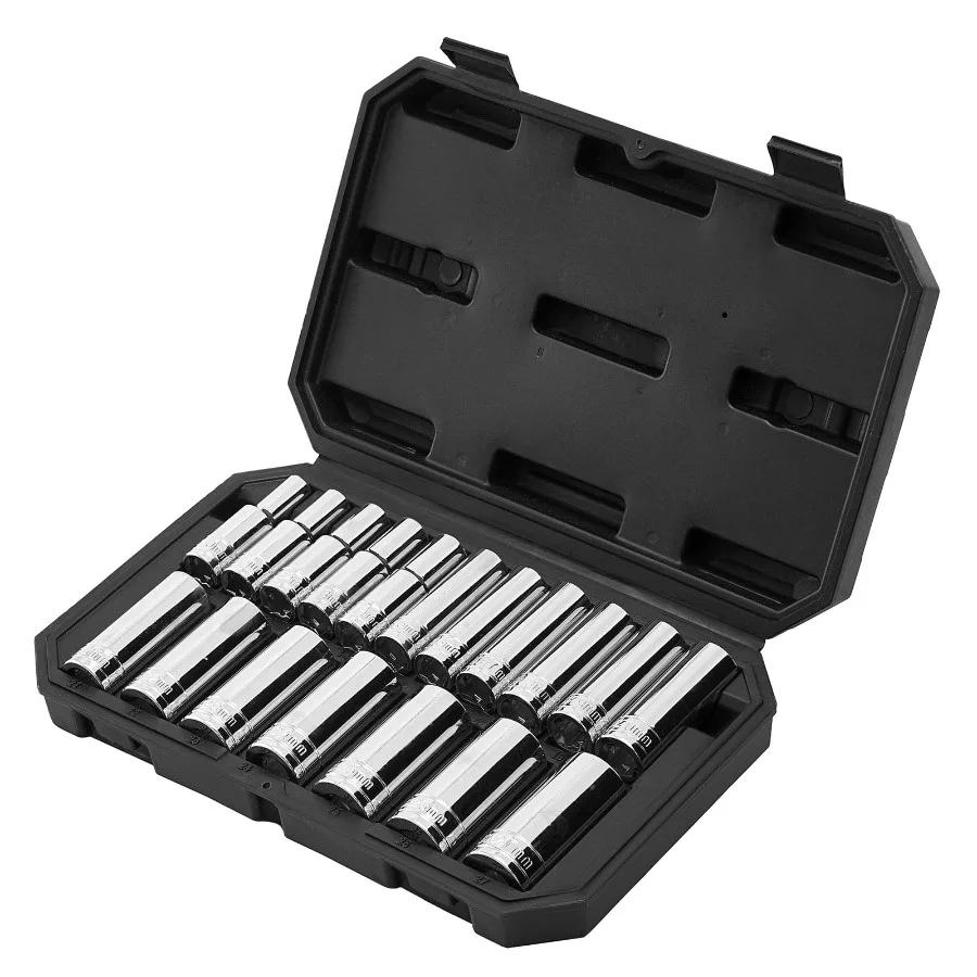 

18-Piece Socket Set with 1/2-Inch Drive and Metric Sizes from 10 to 27 mm Durable Tool Kit Crafted from Chrome-Plated CR-V Stee