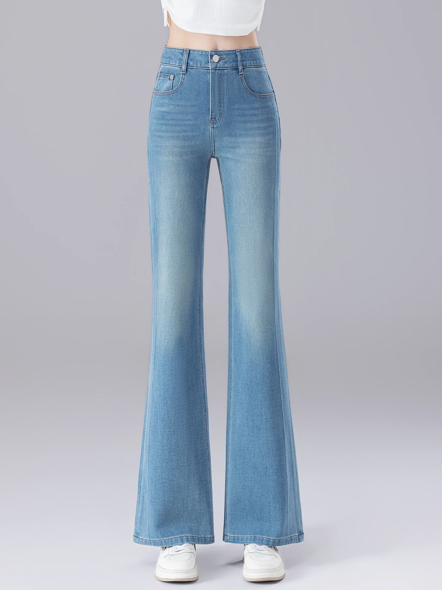 

Ретро джинсы-клеш женские, весенне-осенние, с высокой талией, облегающие, повседневные, из смесового хлопка и полиэстера