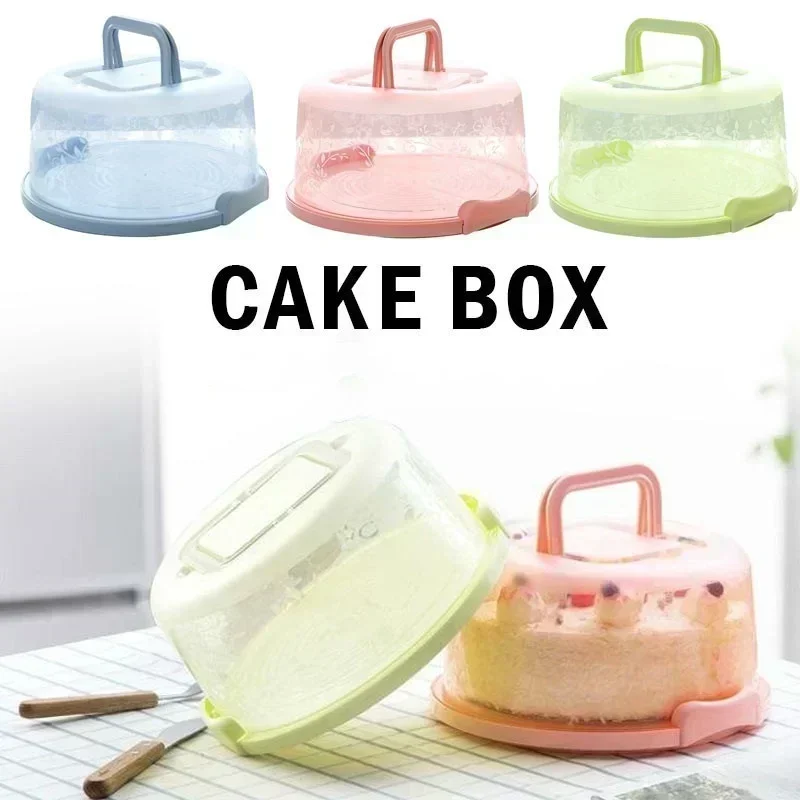 Caixa de armazenamento transparente portátil para manter fresco, caixa circular de plástico para bolo de aniversário de 8 polegadas, cozinha doméstica