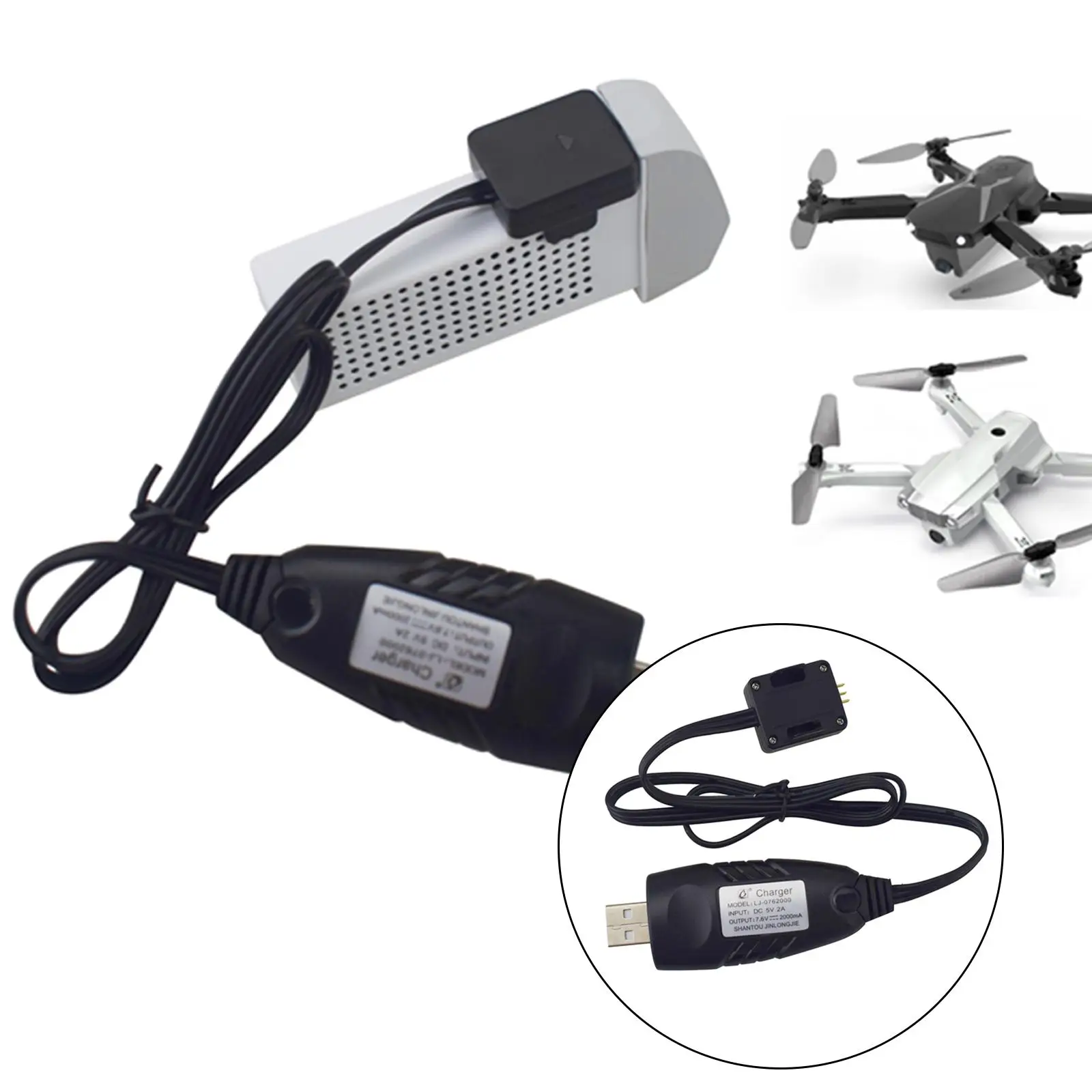 สายชาร์จแบตเตอรี่ Li-po สำหรับโดรน RC 7.6V 2000mA แบบ USB ความยาว 60 ซม. สำหรับ Z6 HS175 D65 อุปกรณ์เสริมควอดคอปเตอร์