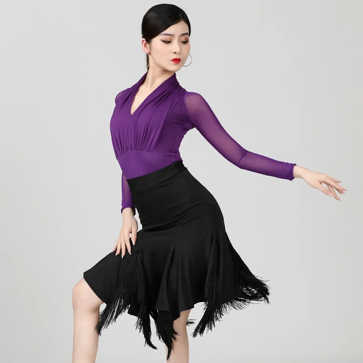 Women Latin Dance Leotard Tight Bodysuit Adult Performance Jumpsuit Top Stage Competition Cha-cha Samba Dancing Practice Costume