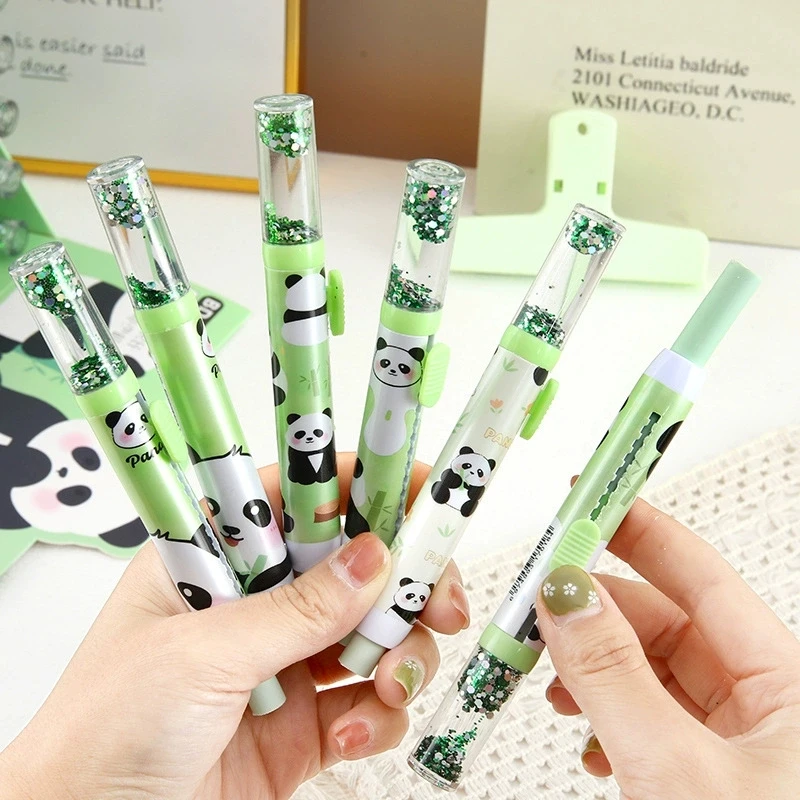 

Kawaii Panda Eraser Cute Cartoon Pencil Erasers Glitter Flowing sand Eraser Rubber Soft Students School Office Supplies