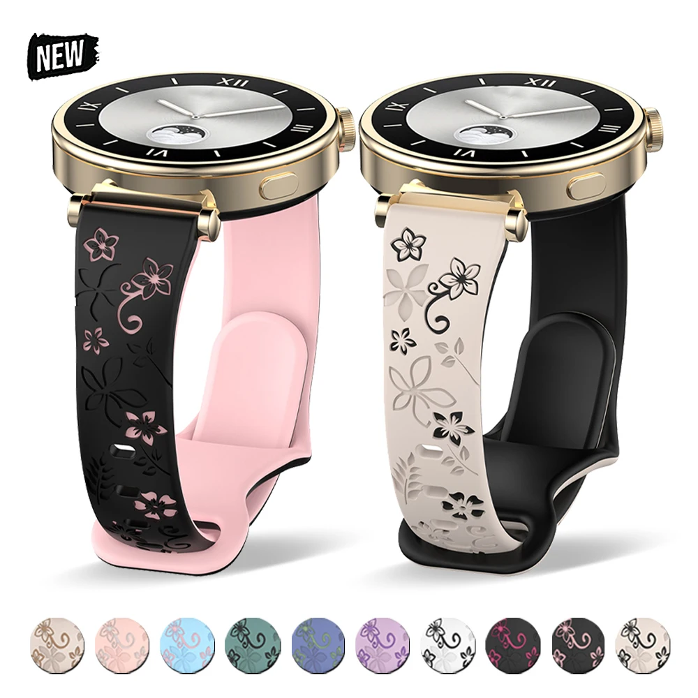 18mm 20 22mm Women Silicone Engraved Bracelet for Huawei GT5/GT4 41mm GT5Pro 46mm Band for Samsung Galaxy FE 7 6 40mm 44mm Strap