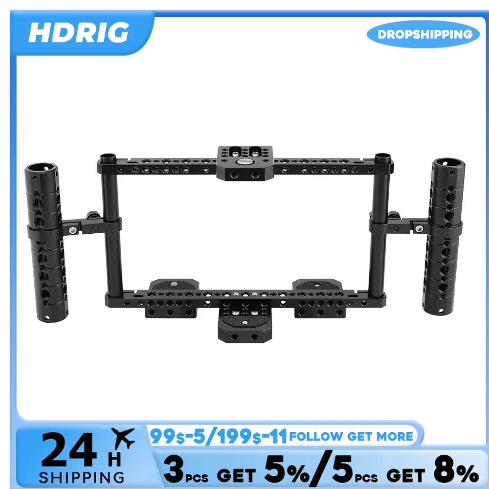 HDRiG On Camera Monitor Cage Rig With Adjustable Aluminum Cheese Handle & Cheese Bar & 15mm Rod  For 5 inch 7 inch Monitor