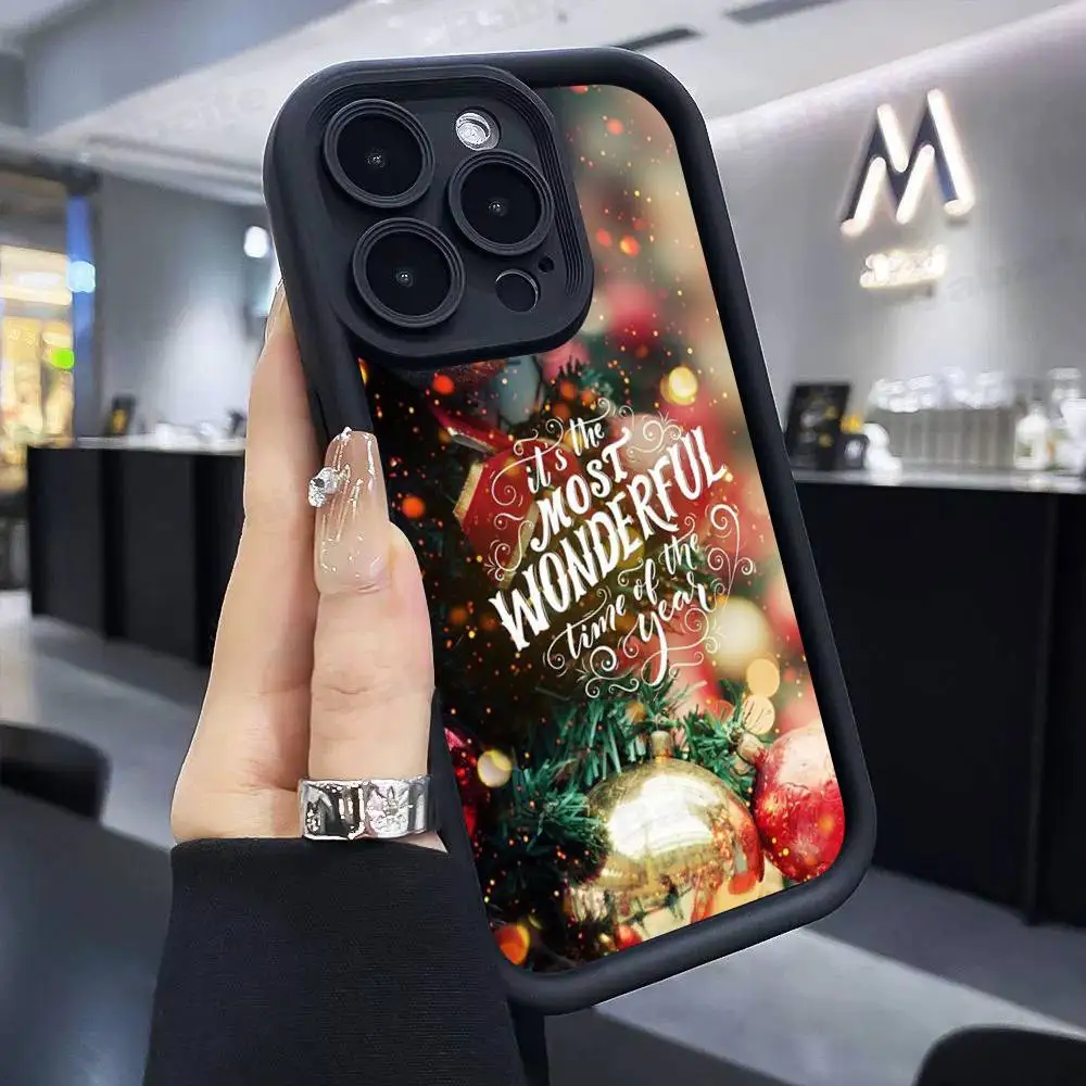 عيد ميلاد سعيد شجرة جراب هاتف آيفون 17 16 15 14 13 12 11 برو ماكس زائد أسود تغطية كاملة لينة للصدمات غطاء الهاتف #6