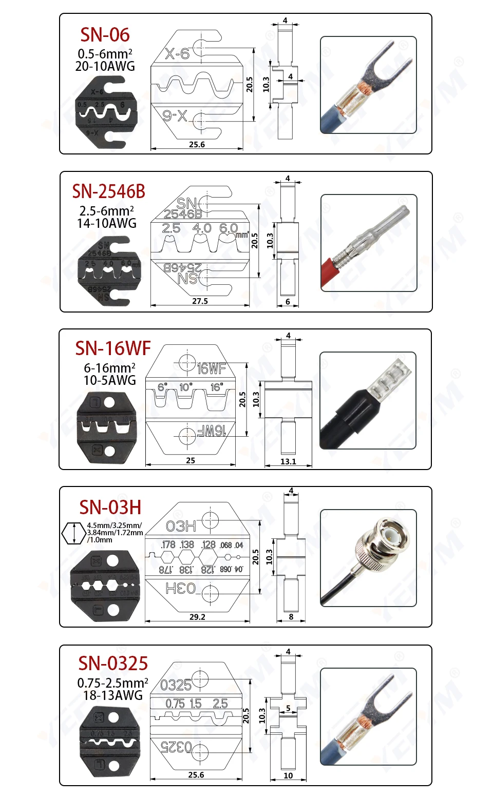Crimpzange SN-48BS(=SN-48B+SN-28B) Mehr Backen für 2,8 4,8 6,3 VH3,96/Rohr/Isolierklemmen Elektrische Klemme Min. Werkzeuge – Detail 12