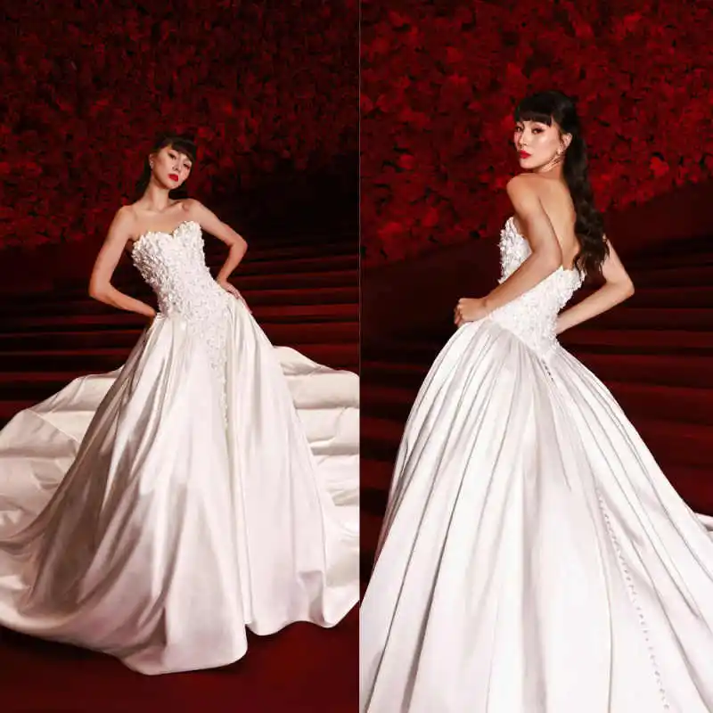 Exquisite A-Line Wedding Dress With Satin Beaded Bridal Gowns Formal Occasion Plus Size Vestidos De Novia Customized