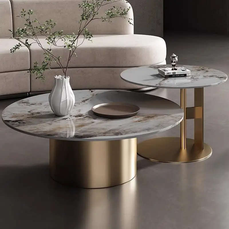 Household rock slab coffee table modern simple living room small apartment size round coffee table combination