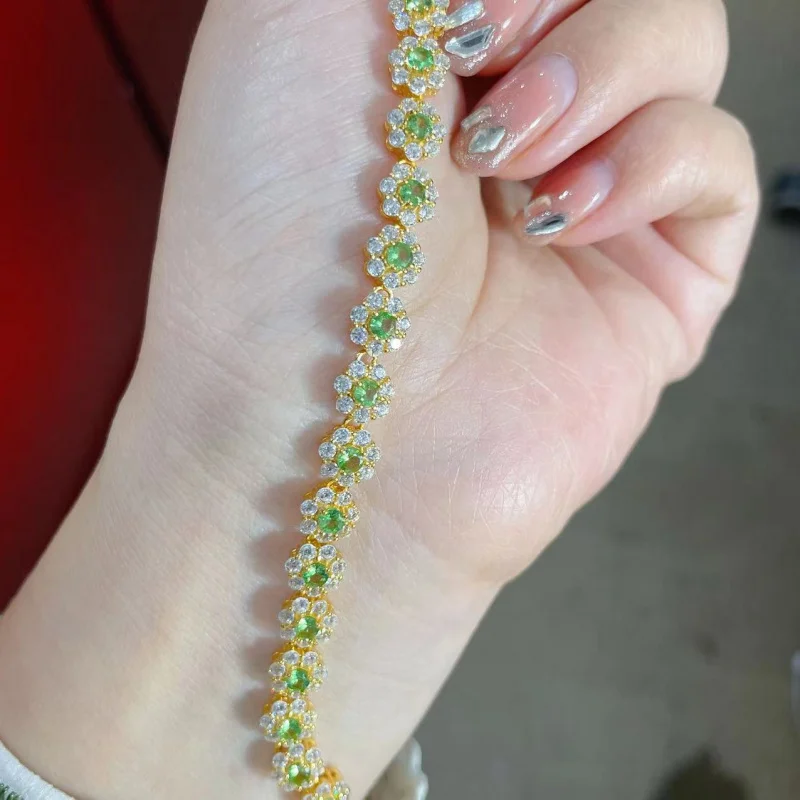 New Bracelet 925 Silver Inlaid with Natural Flowers Full Inlay Women's Fashion Versatile