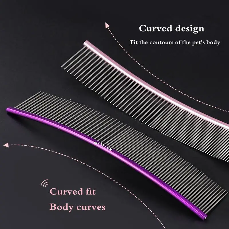 Pet Curved Comb Stainless Steel Combs Professional Pet Grooming Comb Dense Sparse Teeth Dog Cat Cleaning Brush Open Knot Comb