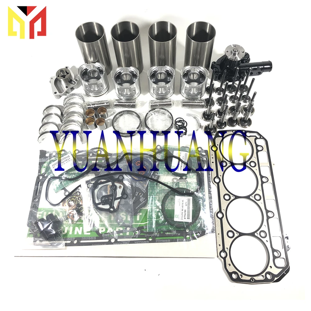 4TNV98 Engine Rebuild Kit With Valve & Oil & Water Pump Overhaul Repair Gasket Set For Yanmar Tractor Liner Piston Ring Bearing