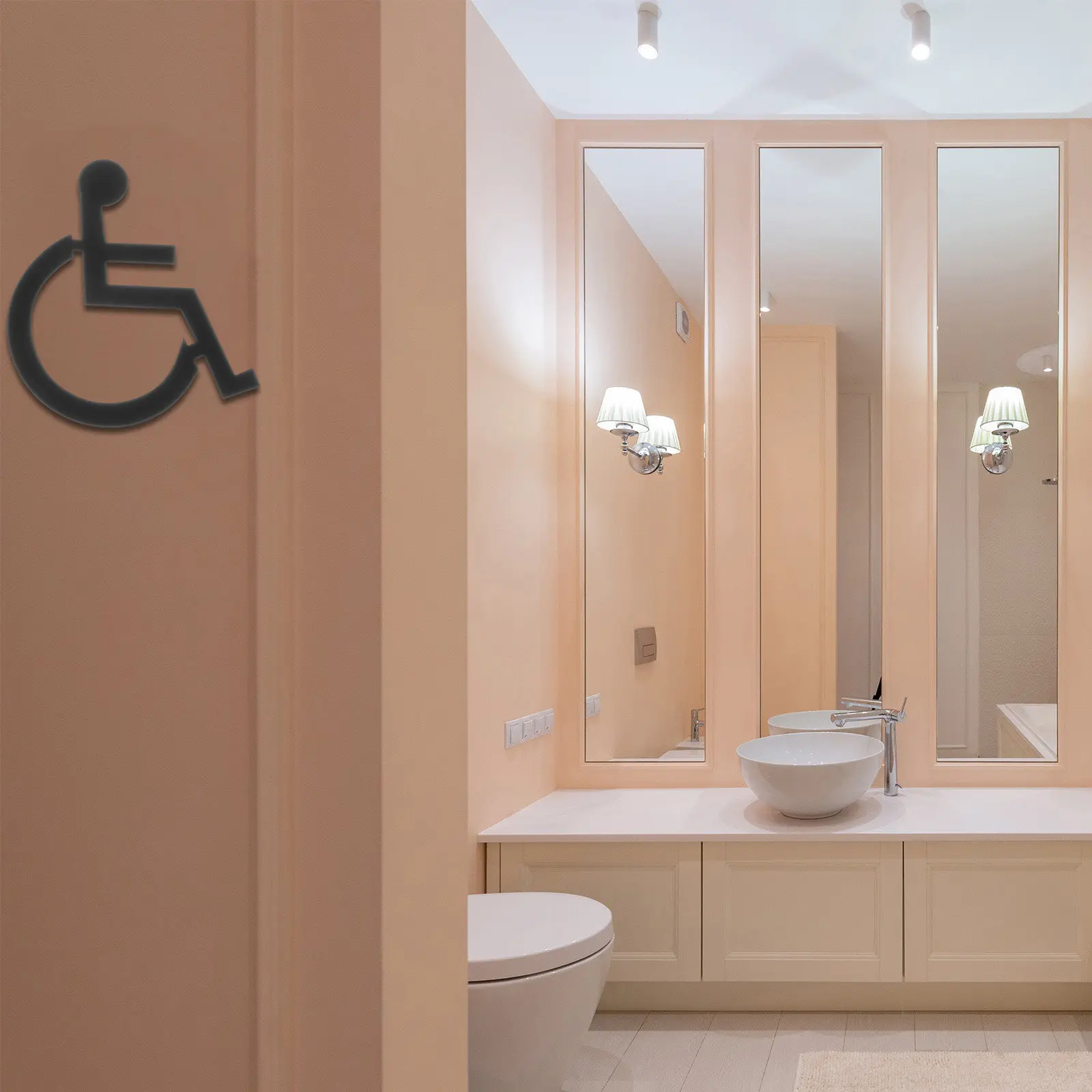 

Premium Stainless Steel Wheelchair Toilet Sign Unisex Bathroom Door Plaque for Offices Stores Gyms Restaurants and Public