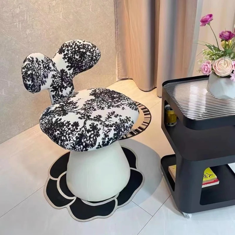 

Luxury Rotating Vanity Stool with Backrest Girl's Makeup Chair for Bedroom Vintage Velvet Dressing Seat Minimalist Beauty Stools