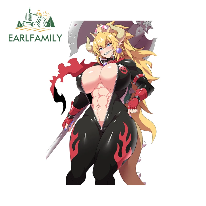 

EARLFAMILY 13 см x 9 см, автомобильные наклейки Bowsette, Униформа с светлыми волосами, сексуальные фигурки NSFW, нагрудные украшения Hentai, забавные наклейки