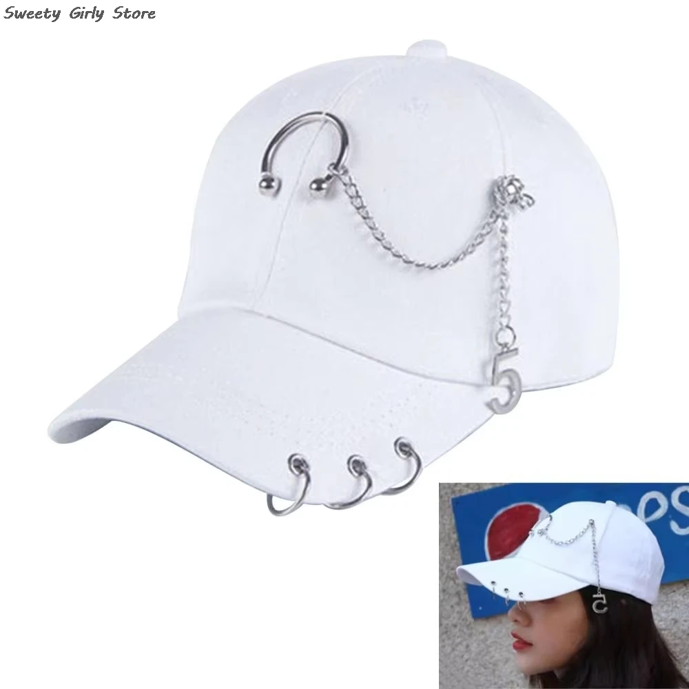 

Metal Chains Sports Hat Gothic Fashion Baseball Cap With Piercing Ring Sun Protection Hip Hop Caps Outdoor Casual Punk Hats New