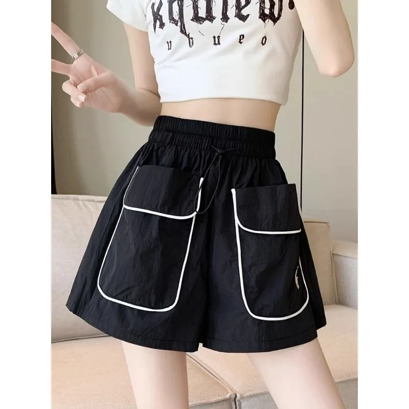 Quick-drying Tooling Shorts Women's Summer New Loose and Thin Big Pockets Casual High-waisted A-word Wide-leg Hot Pants Shorts