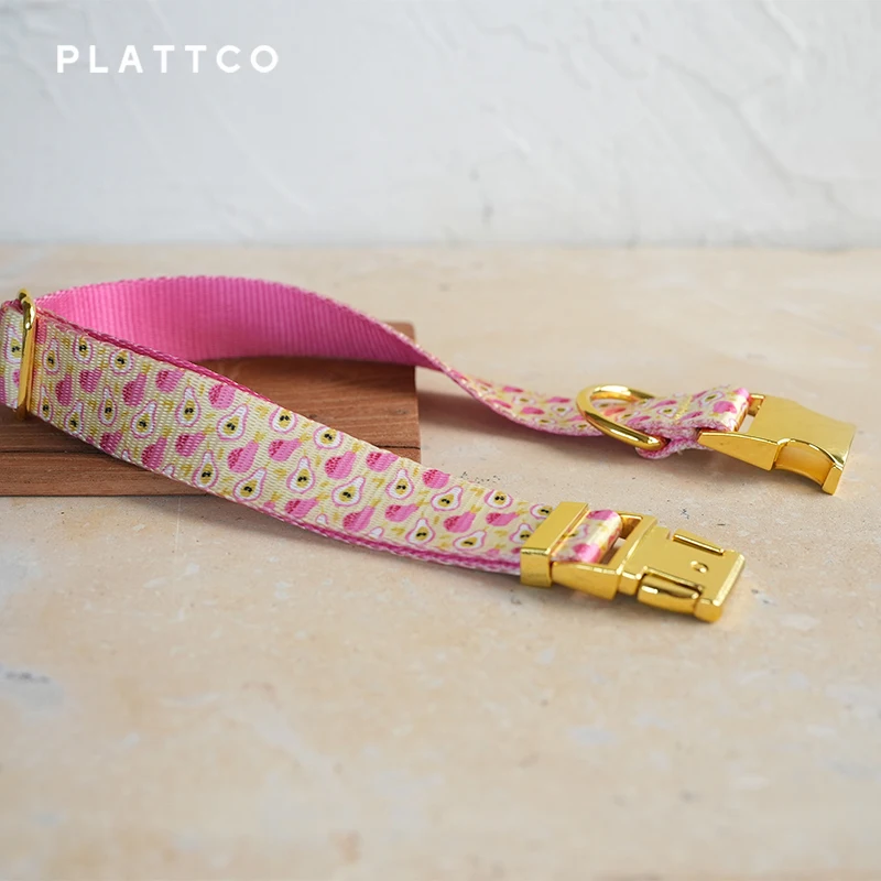 PLATTCO unique design dog collar print Pink Pear pattern and high-quality gold buckle 5 size PDC368YG