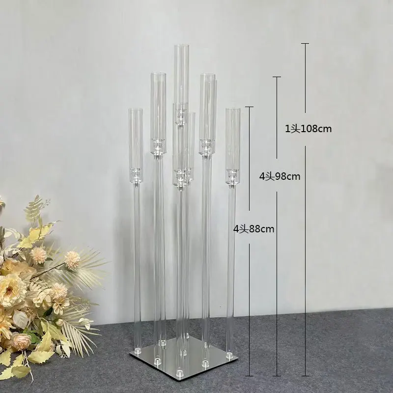 Acrylic Candelabra 9 Heads Candle Holders, Wedding Candlesticks, Flower Stand Holder, Candelabrum for Center Table Decoration,5P