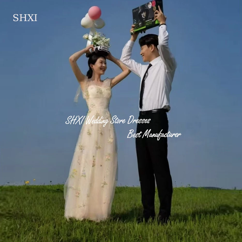 

SHXI 2025 Customized Floral Korean Wedding Dresses Adjustable Shoulder Straps Bridal Gown Women Elegant Evening Dresses