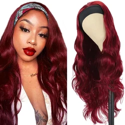 Long Body Wave Burgundy Headband Wigs Human Hair Glueless Wavy Human Hair Wigs For Women Ombre Red Colored Brazilian Scarf Wigs