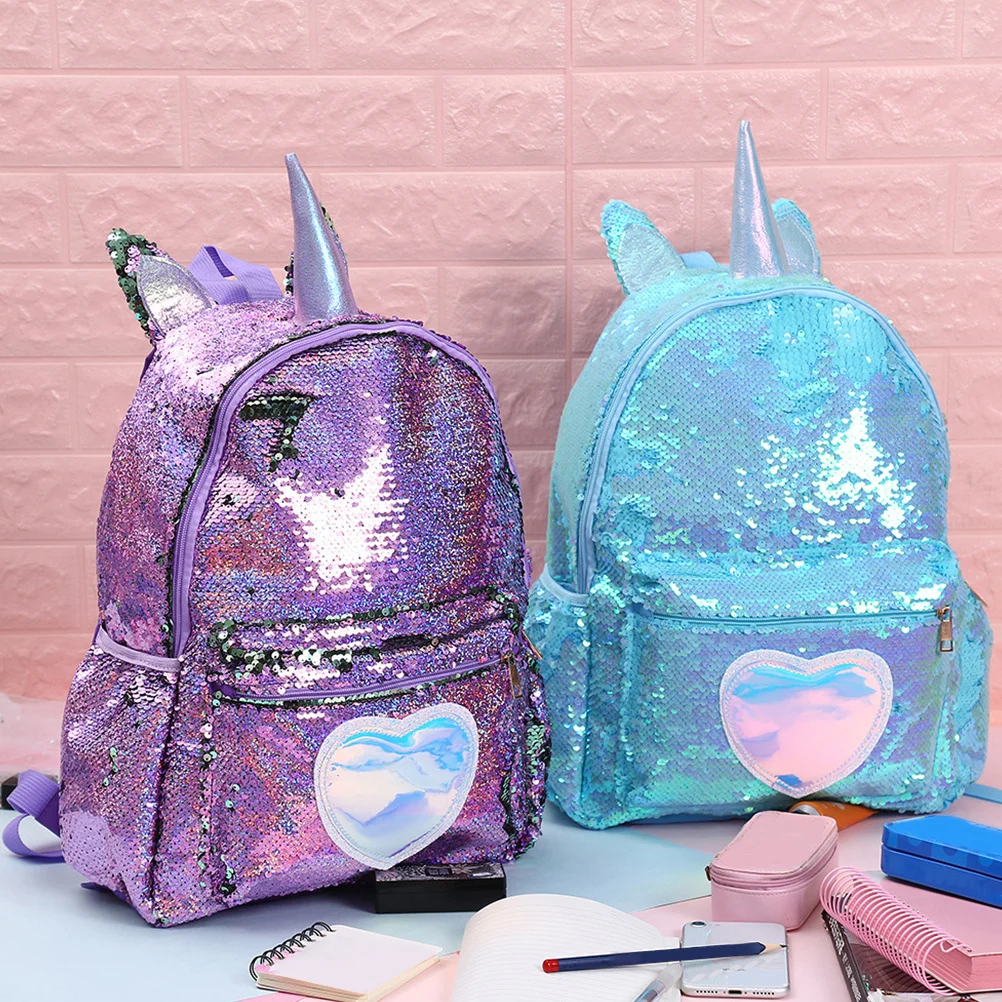 

Sequin Backpack Purple Large Capacity Anti-Theft Design for Girls Women Students Unicorn Schoolbag Fashion Shoulder Bag Book Bag