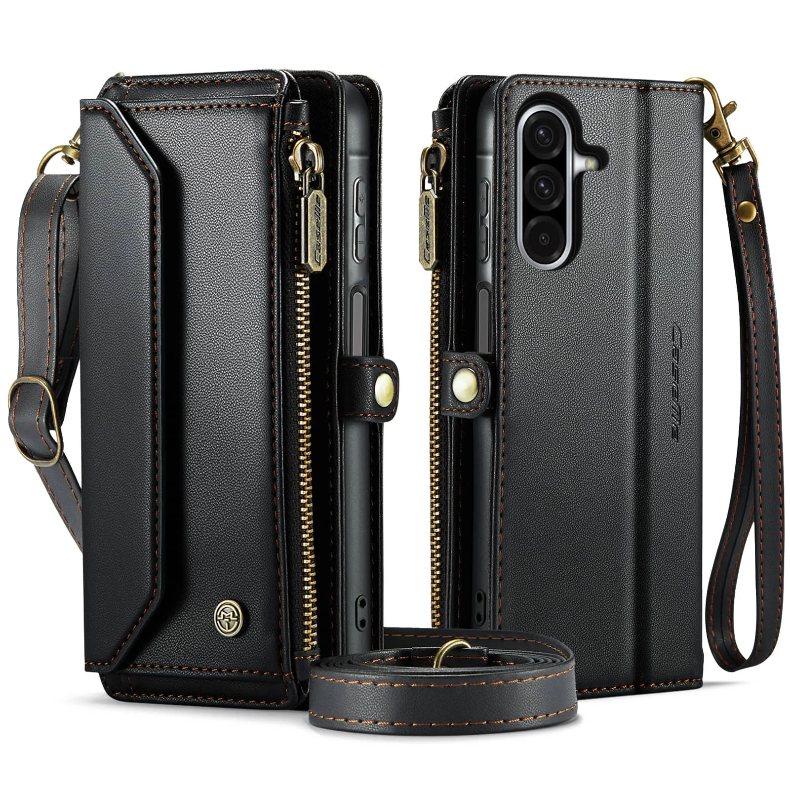 

Crossbody for Samsung Galaxy A17 PU Leather Wallet Case RFID Blocking 10 Card Holder Zipper Pocket Magnetic Flip Wristlet Strap